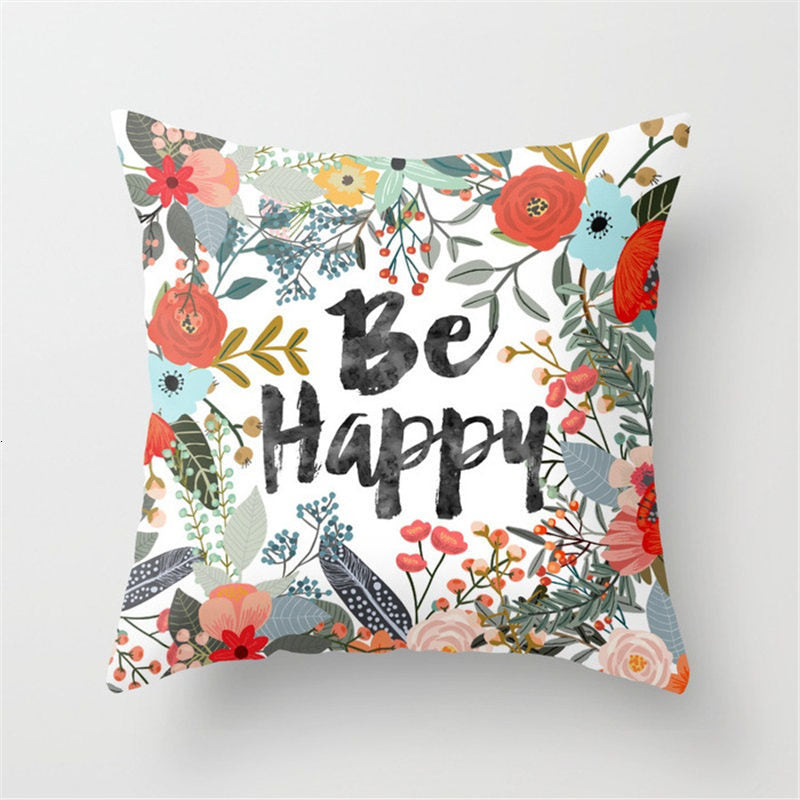 Housse de coussin floral - Be Happy